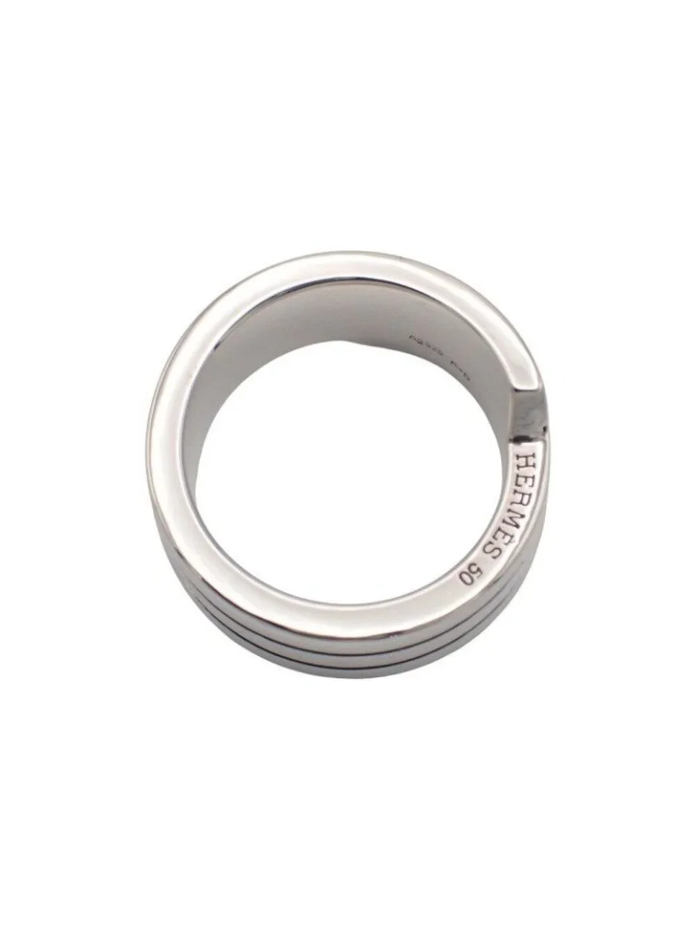 Hermes Italique Ring 50 Vintage 925 Sterling Silver Logo Black Simple Out of